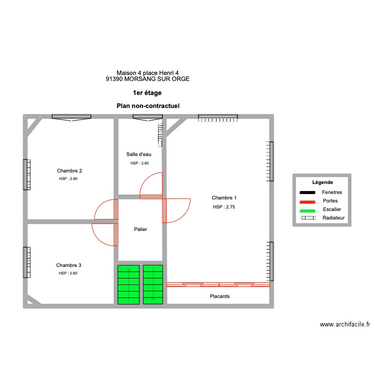 BELLET 1 er etage sans mesure. Plan de 9 pièces et 58 m2