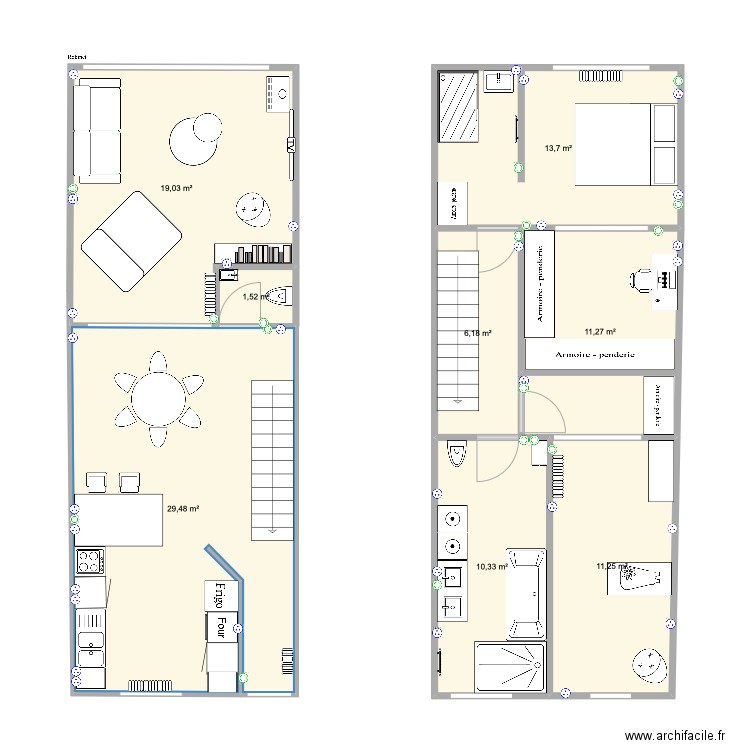 Les Trez. Plan de 8 pièces et 103 m2