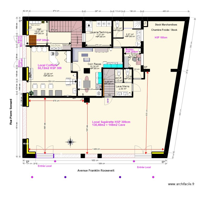 LeParisCoiffCombVF. Plan de 87 pièces et 1009 m2