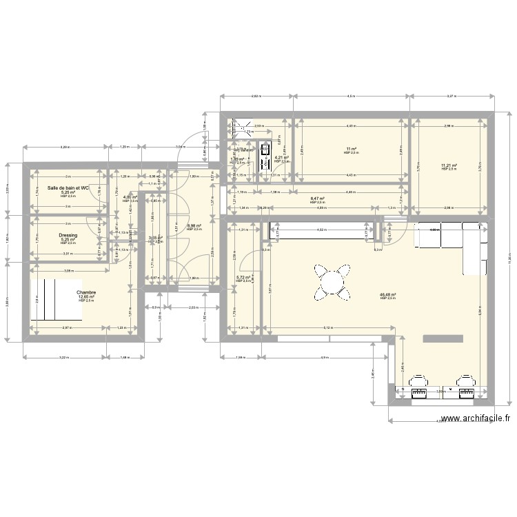 maison15  entree traversante 130. Plan de 15 pièces et 128 m2