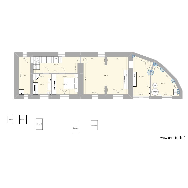 Chauzanaud RdC aménagé 4. Plan de 7 pièces et 104 m2