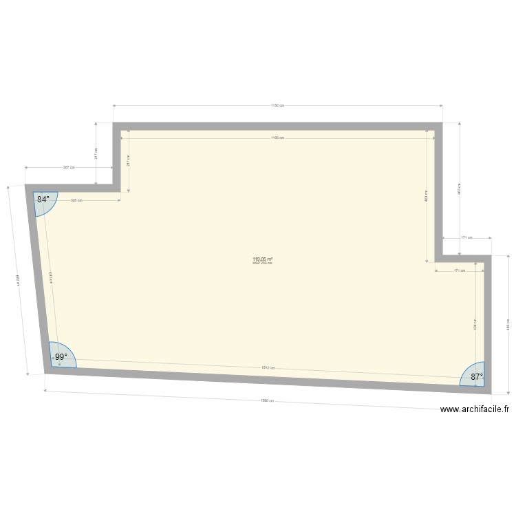 cour. Plan de 1 pièce et 119 m2