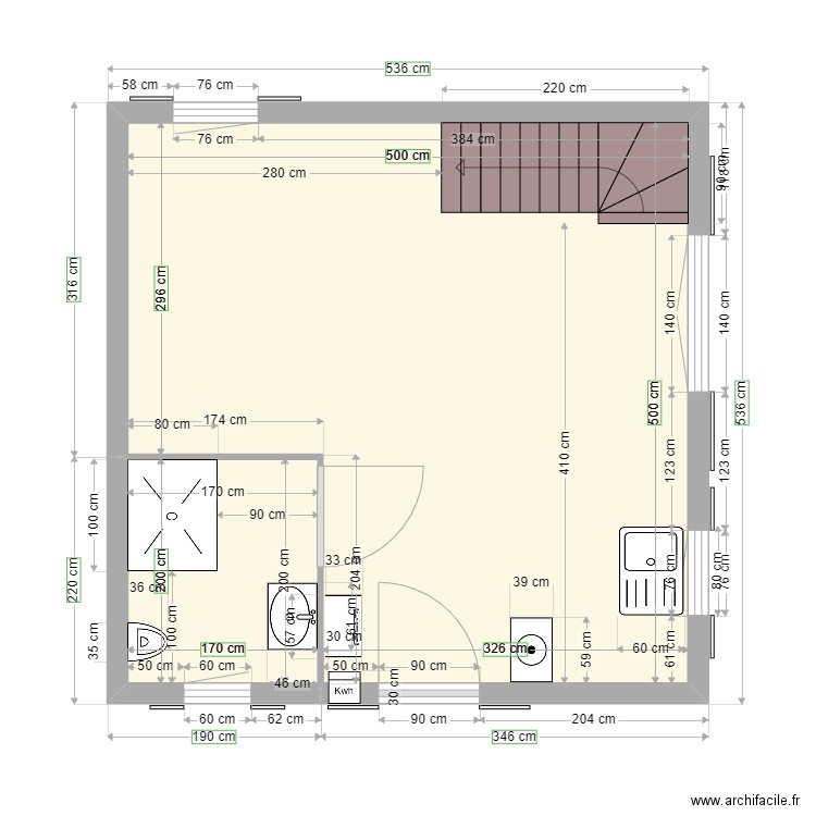 QUEBEC rdc. Plan de 2 pièces et 25 m2