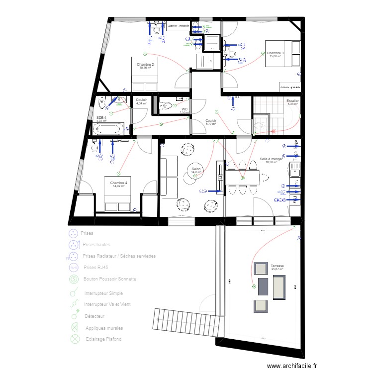 cadinot agencement électricien. Plan de 30 pièces et 274 m2