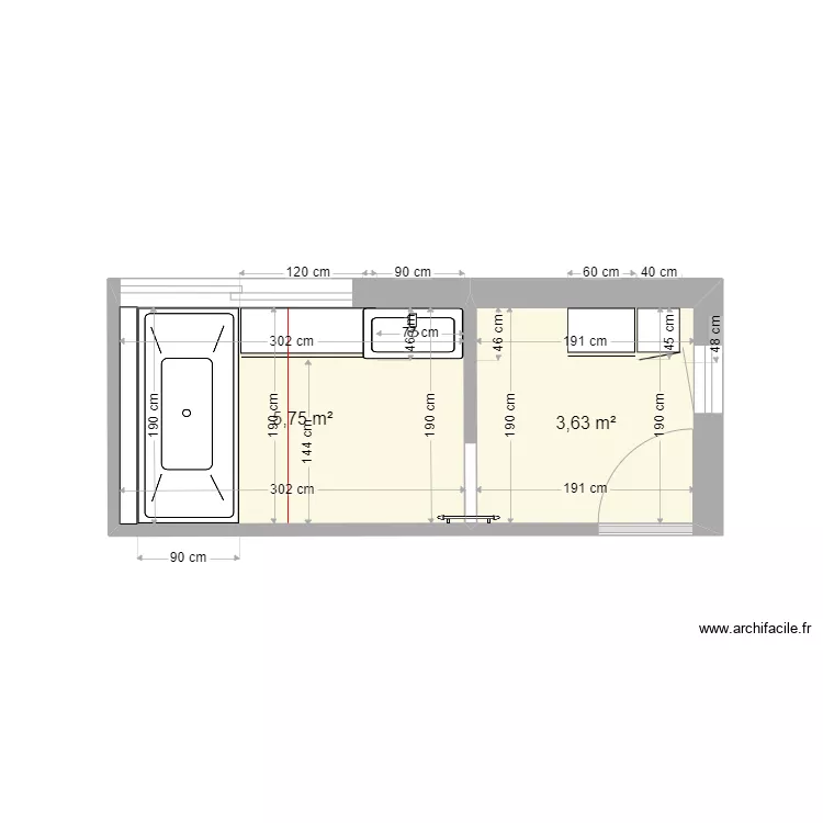Salle de bains du haut. Plan de 