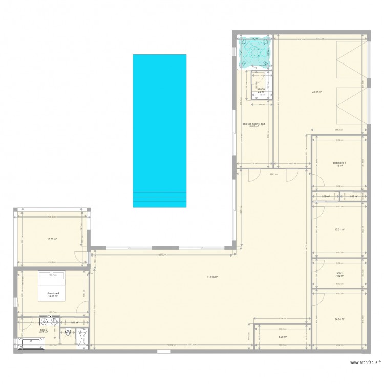 maison en L. Plan de 0 pièce et 0 m2