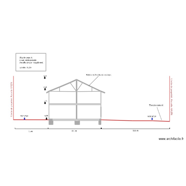 plan coupe projeté. Plan de 11 pièces et 22 m2