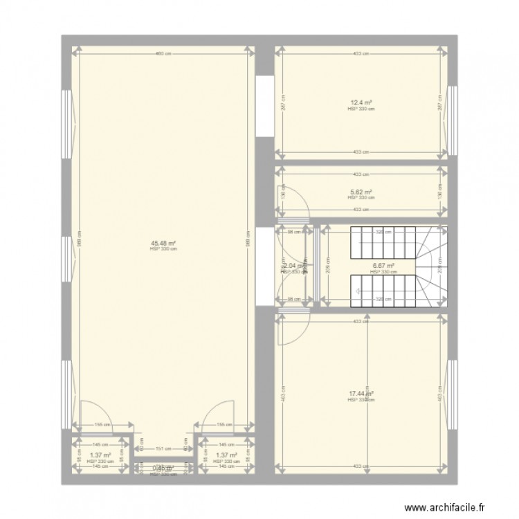 appartement modifié. Plan de 9 pièces et 93 m2