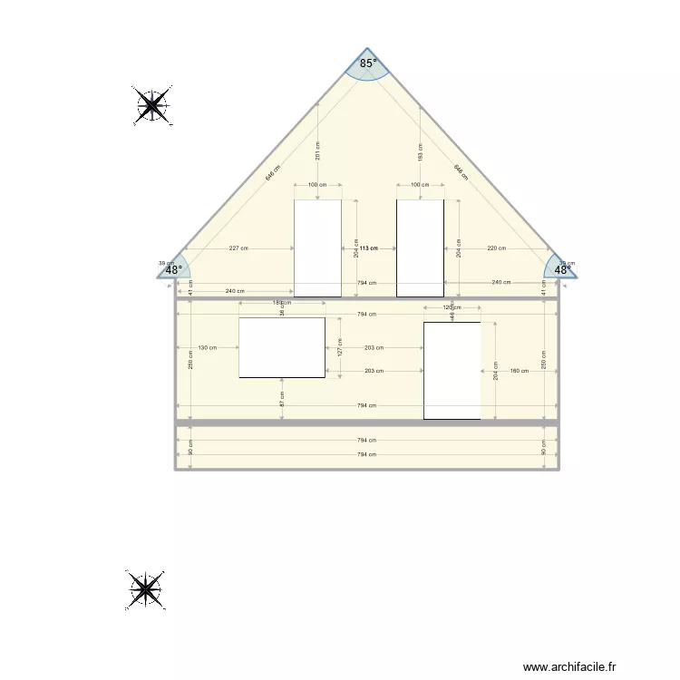 Facade SUD OUEST BASE. Plan de 