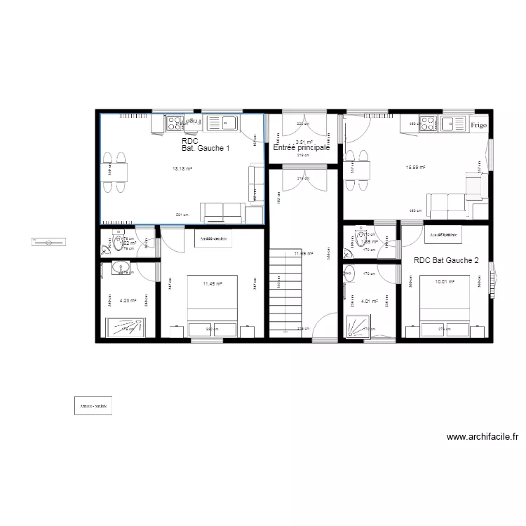 Rez de Chauss&eacute;e Bat G studio 2018. Plan de 