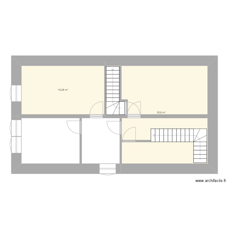 App 1B 1er étage avant modif. Plan de 2 pièces et 48 m2