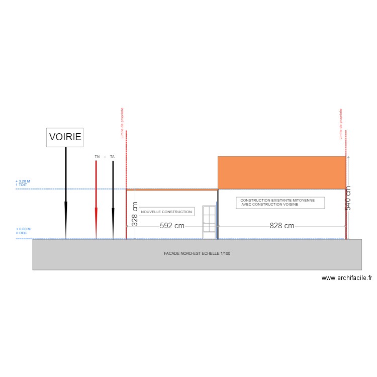 facade nord est. Plan de 0 pièce et 0 m2