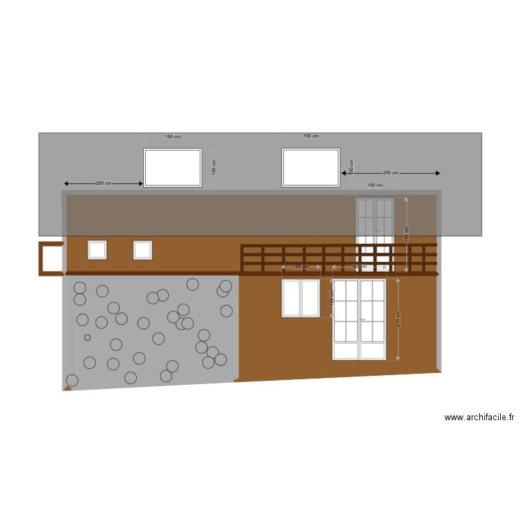 façade sud nouvelle. Plan de 4 pièces et 42 m2