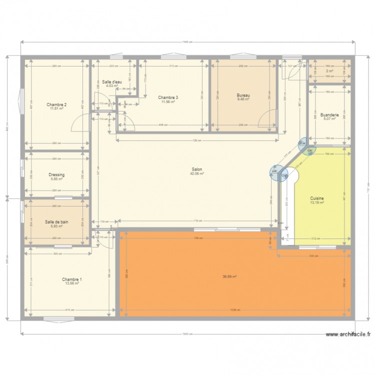 Plan maison plain pied 169m F5 projet 2 sans meubles. Plan de 0 pièce et 0 m2