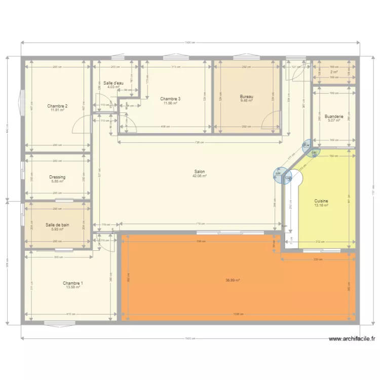 Plan maison plain pied 169m F5 projet 2 sans meubles. Plan de 
