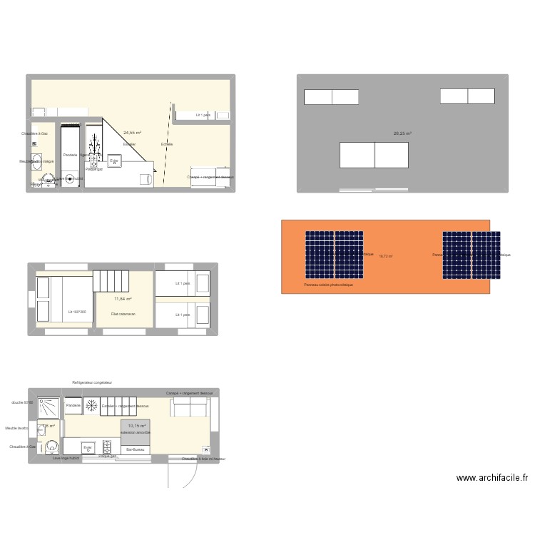 Tiny House. Plan de 5 pièces et 74 m2