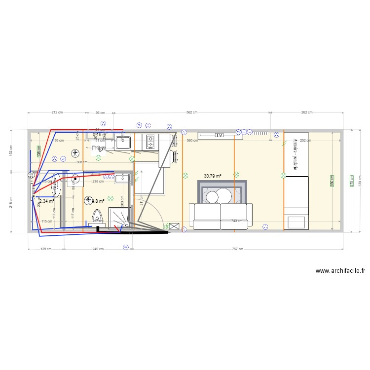 combles 1. Plan de 4 pièces et 38 m2