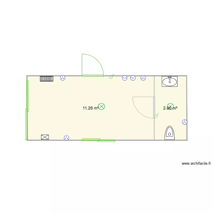 Plan bureau avec sanitaires. Plan de 