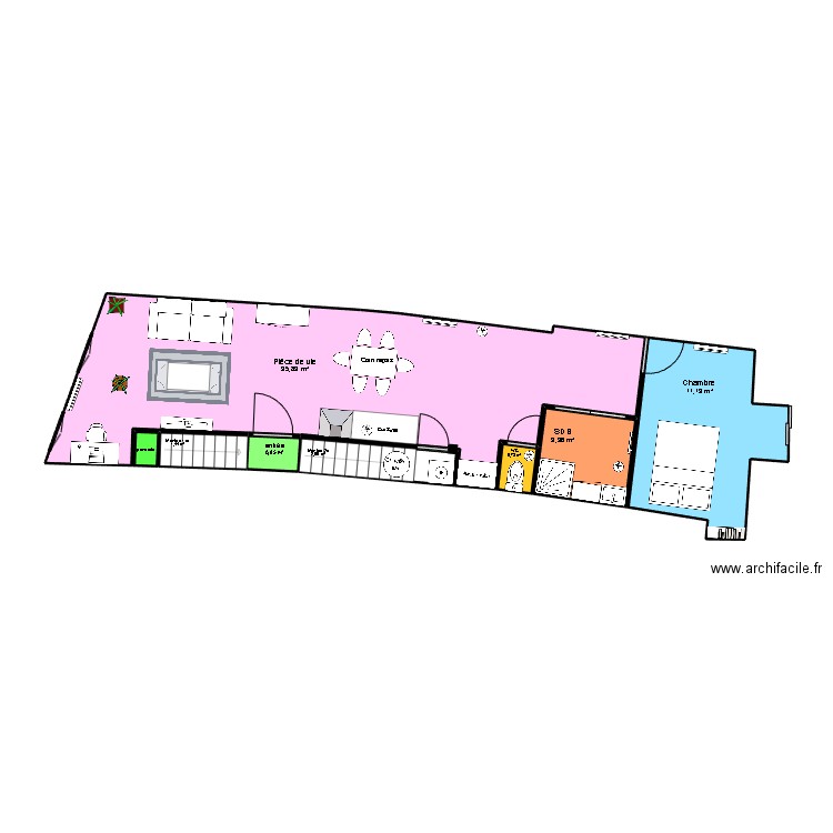 APPART LA CONCHE projet 5 aménagements. Plan de 8 pièces et 57 m2