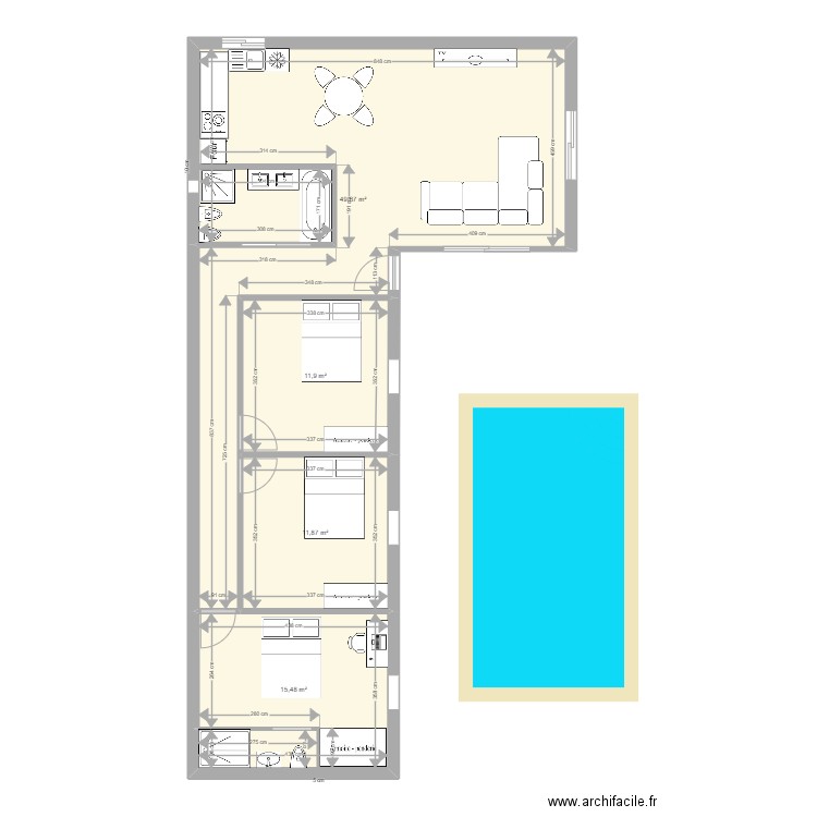 Maison PT. Plan de 4 pièces et 89 m2