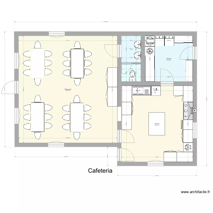 Kitchen and Restaurant. Plan de 