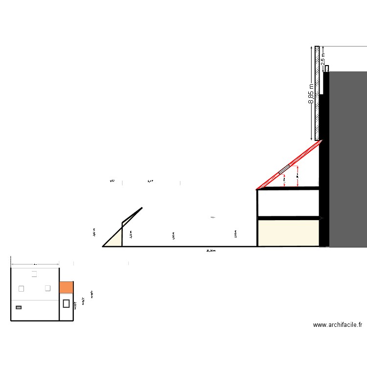 plan de coupe 53. Plan de 3 pièces et 16 m2