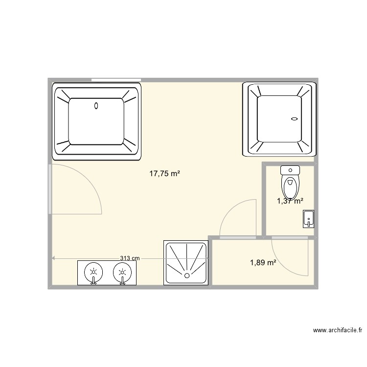 wellness Mortagne4. Plan de 3 pièces et 21 m2