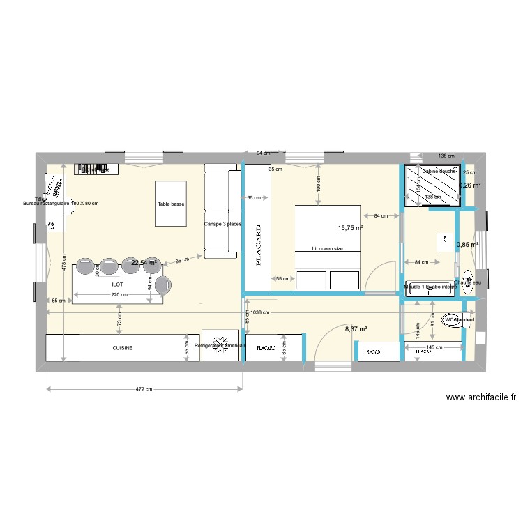 ARCHI PORTALET 8. Plan de 5 pièces et 48 m2