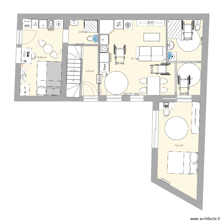 saint quentin rénové 3. Plan de 21 pièces et 142 m2