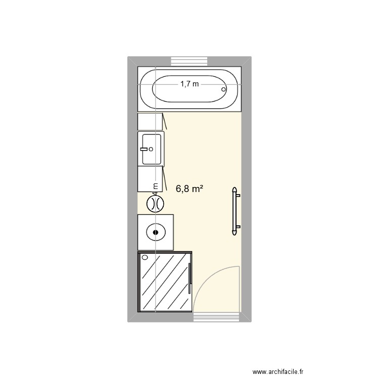 salle de bain creule. Plan de 1 pièce et 7 m2