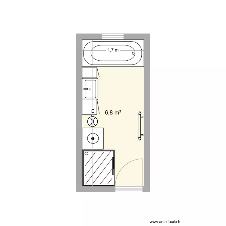 salle de bain creule. Plan de 1  et 7 m²