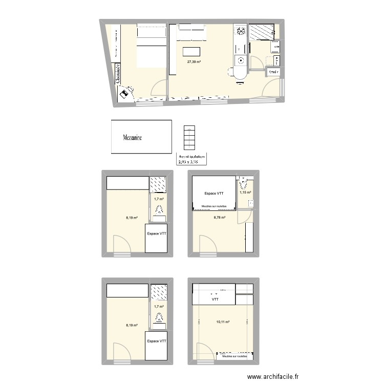 Estrapade. Plan de 8 pièces et 67 m2