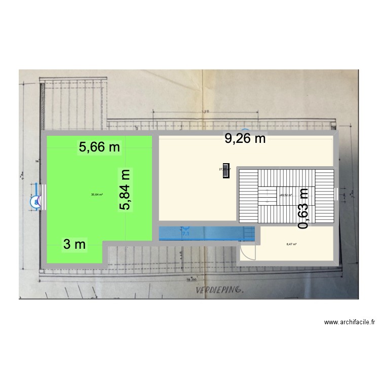 de panne etage AVEC ESCALIER. Plan de 4 pièces et 86 m2