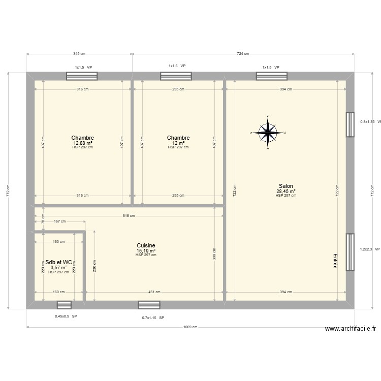 ML24018066 - MAESTRACCI Logt RDC. Plan de 5 pièces et 72 m2