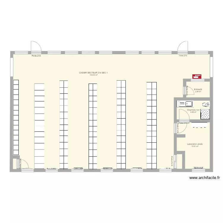 casier secondaire 1  214 pdc. Plan de 