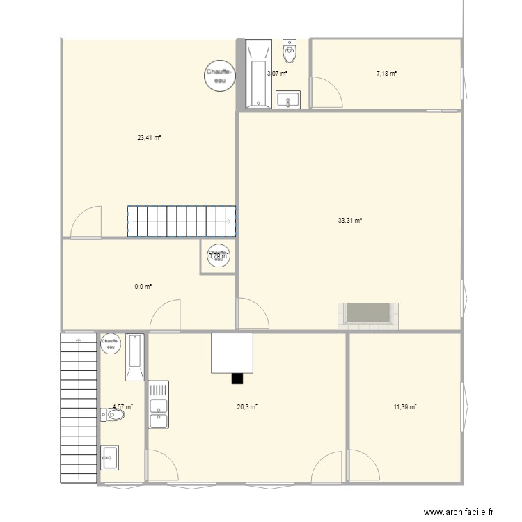 mussillon existant. Plan de 9 pièces et 114 m2