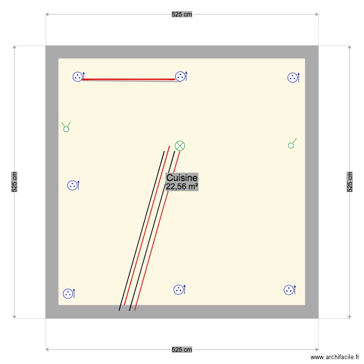 Cuisine. Plan de 1 pièce et 23 m2