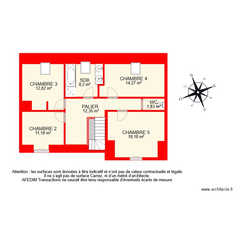 BI 8355 ETAGE . Plan de 11 pièces et 90 m2