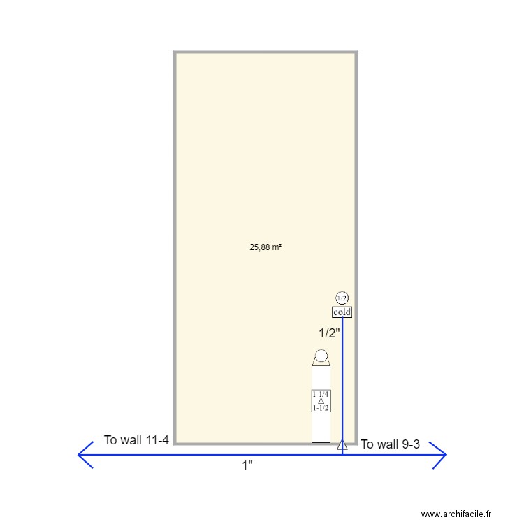 wall 11 3 cabinet and piping X 3. Plan de 1 pièce et 26 m2