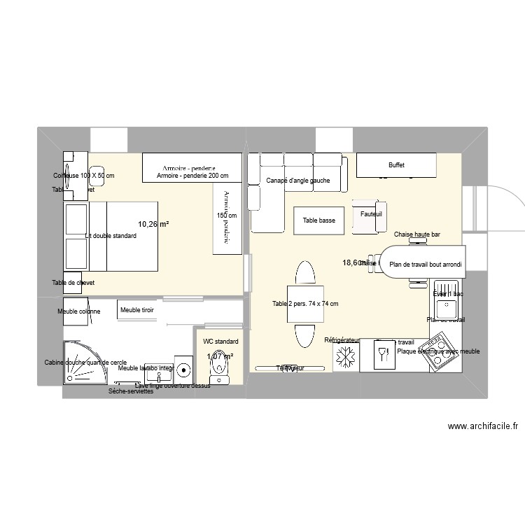 appartement fourques. Plan de 3 pièces et 30 m2