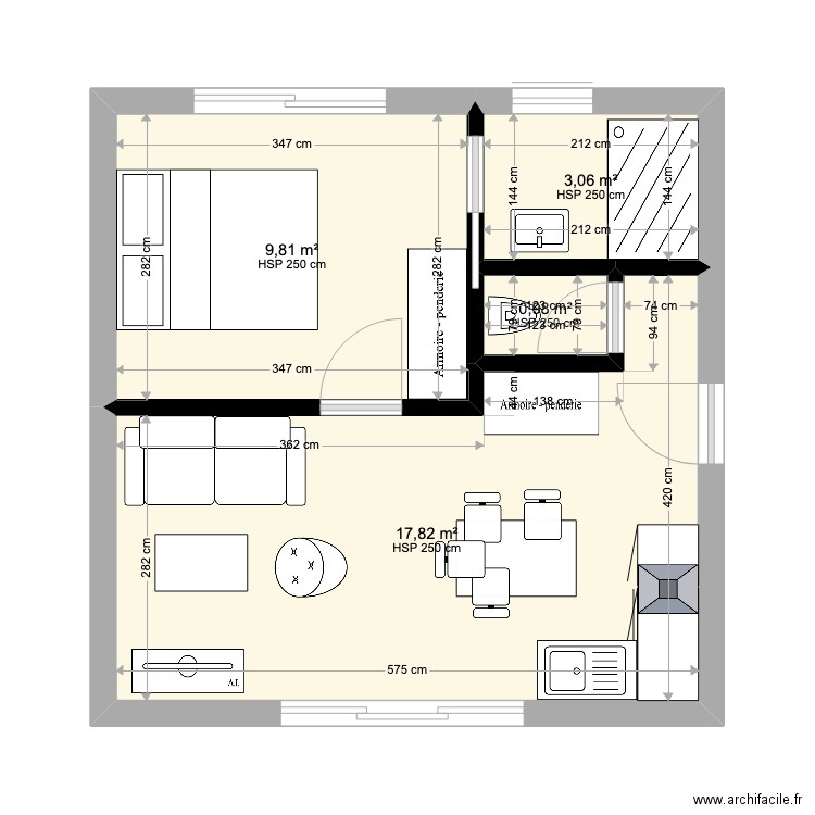 extension C. Plan de 4 pièces et 32 m2