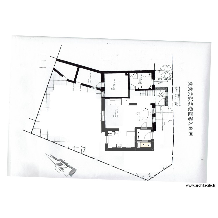 rdc agrandissement. Plan de 1 pièce et 2 m2