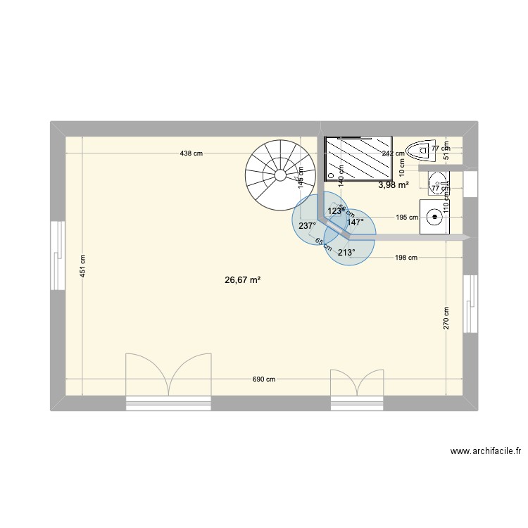 tan rouge Dabet étage 17. Plan de 2 pièces et 31 m2