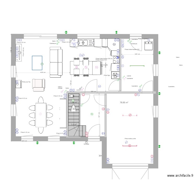 Plan RDC Prises et Eclairages. Plan de 0 pièce et 0 m2