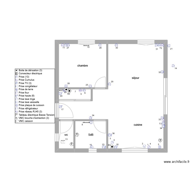 jeremy1RdC prise de courants. Plan de 5 pièces et 47 m2