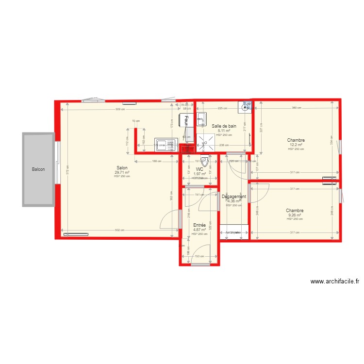 appt claire. Plan de 9 pièces et 71 m2