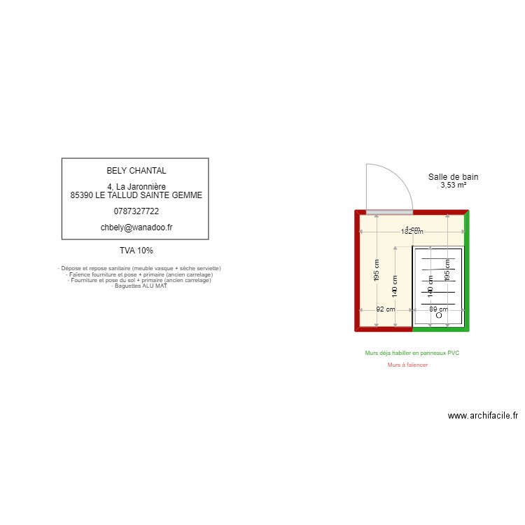 BELY. Plan de 1 pièce et 4 m2