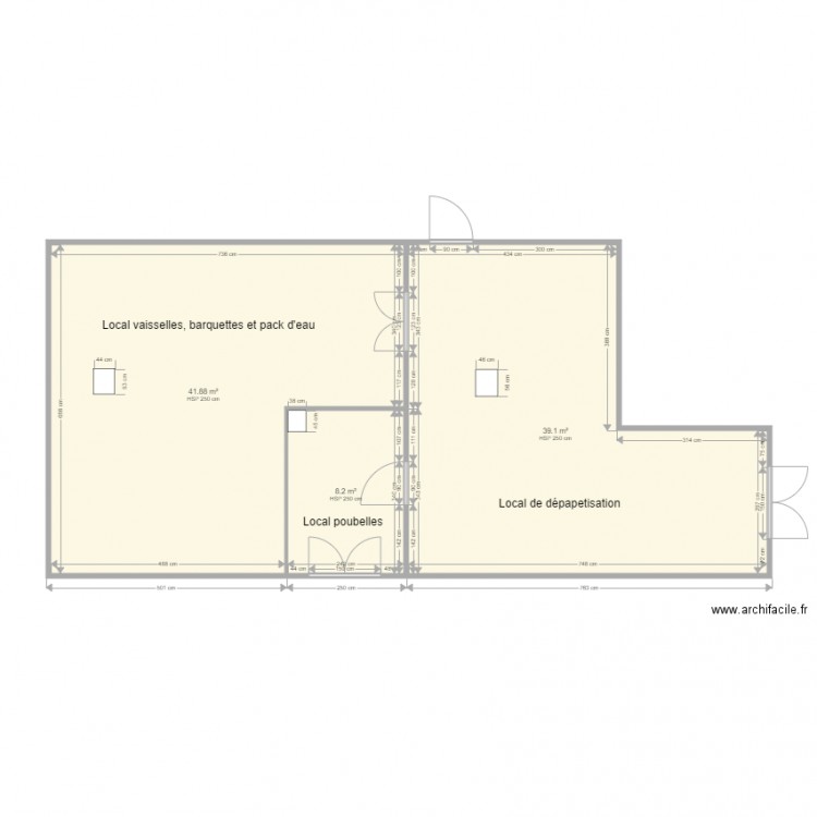 Plan existant local poubelles dépalétisation vaisselles et barquettes. Plan de 0 pièce et 0 m2