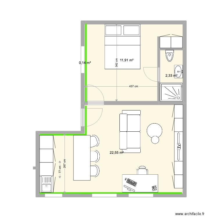 Lille 2. Plan de 4 pièces et 37 m2