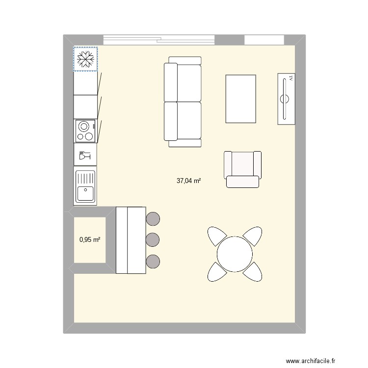 Plan salon 3. Plan de 2 pièces et 38 m2
